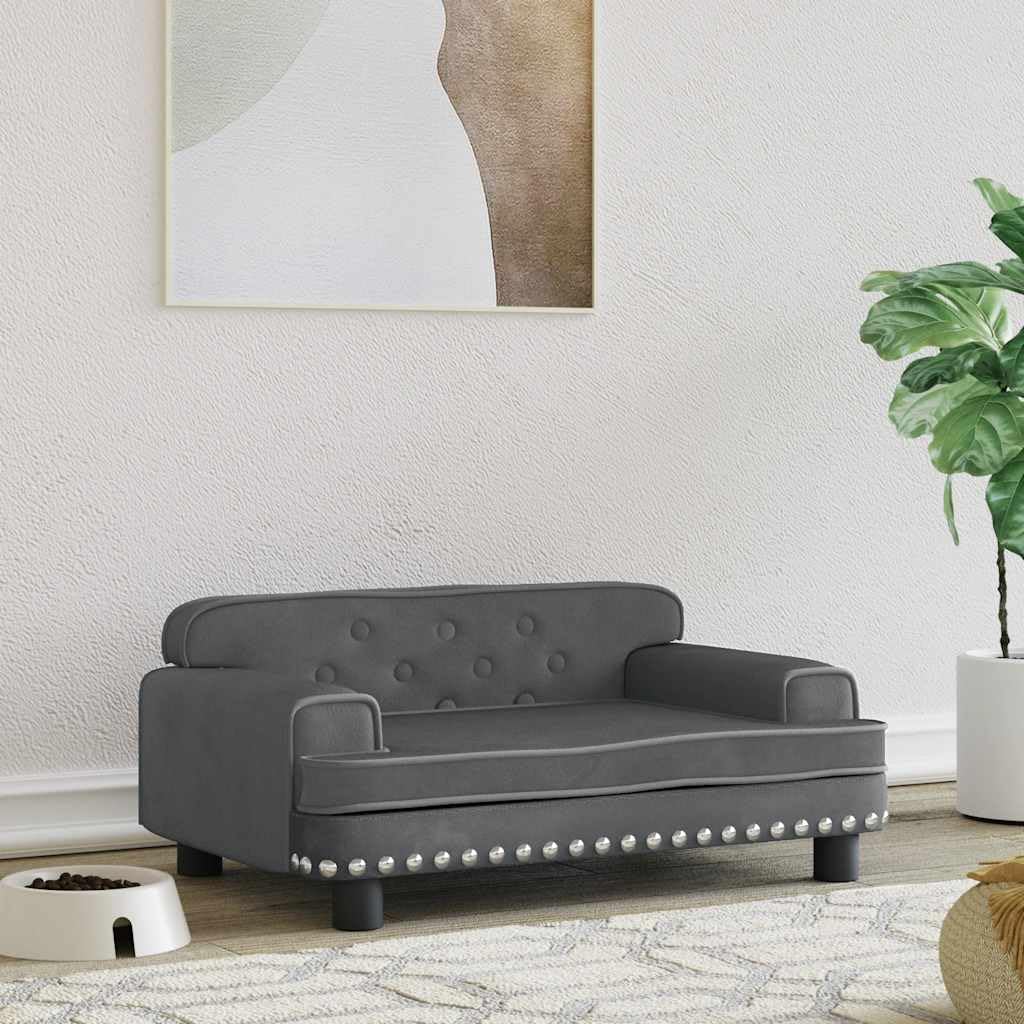 vidaXL Lit pour Chien, Canapé pour Animaux de Compagnie avec Cadre en Bois, Panier pour Chiots Maison Intérieur, Gris Foncé 70x45x30 cm Velours