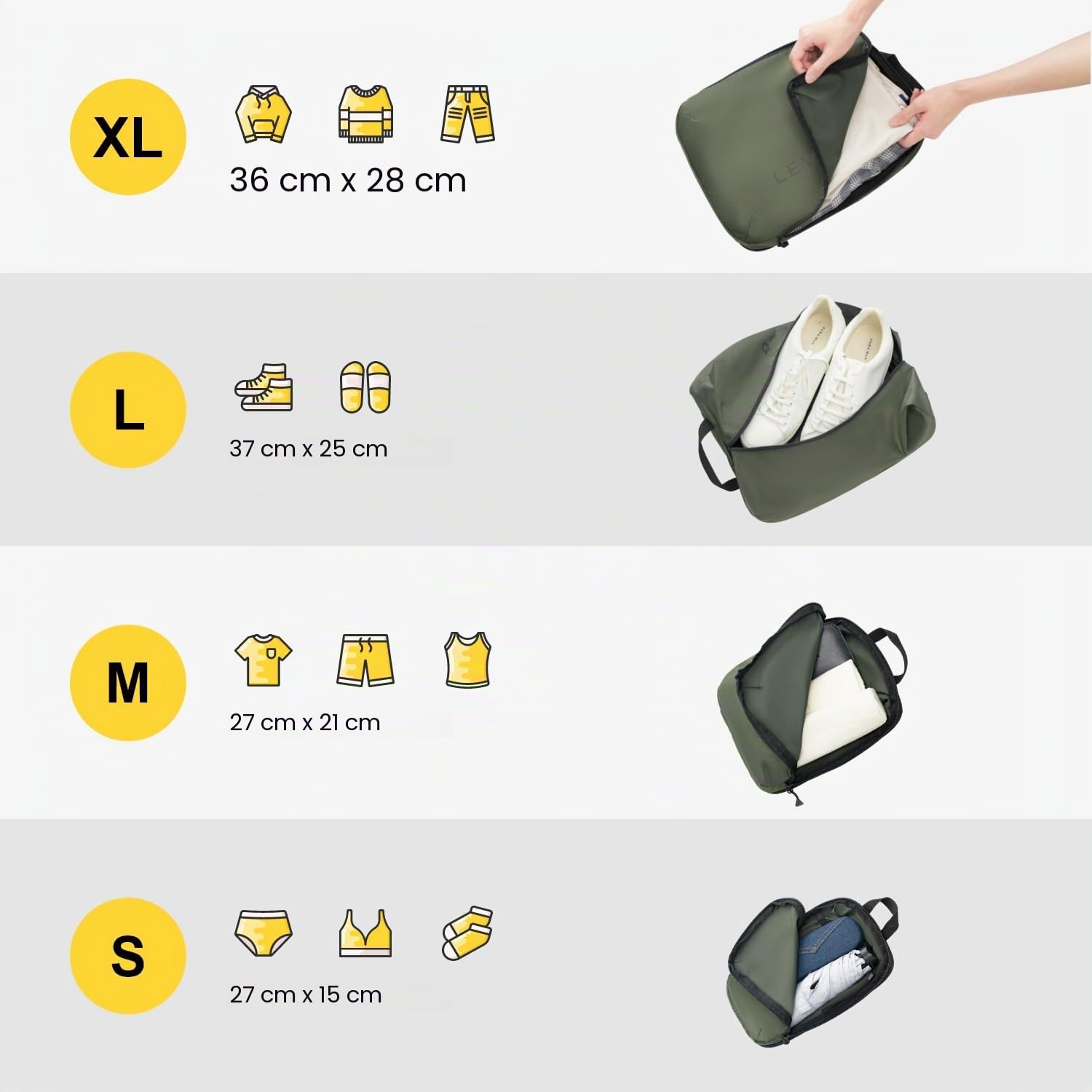 LEVEL8 6 Packing Cubes Extensibles Compresión Viaje Organizador Ropa Verde