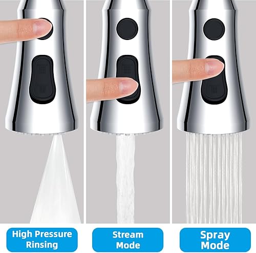 Vista 16 de Hibbent Cabezal de pulverización desplegable para grifo de cocina, boquilla rociadora de 3 funciones certificada por NSF/ANSI/CAN 61 y CUPC, 15