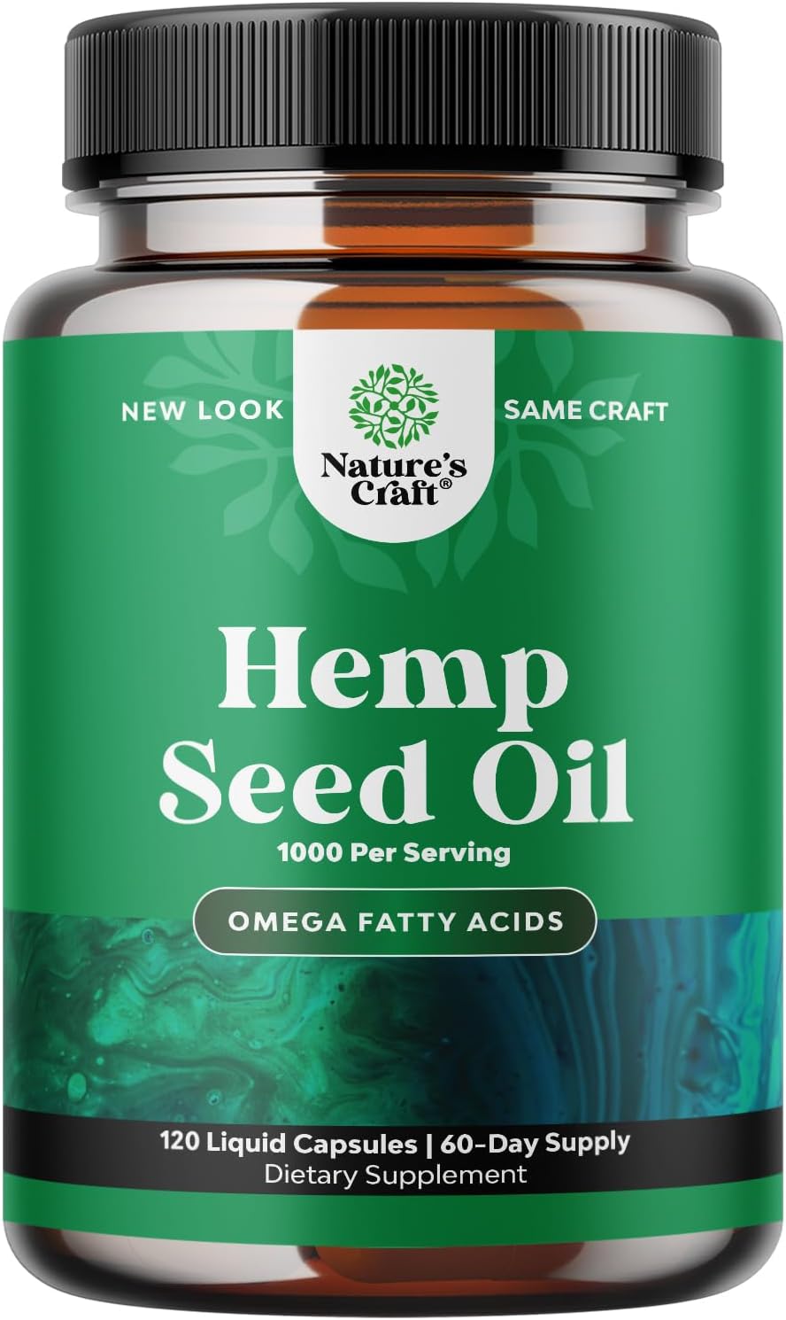 High Absorption Hemp Oil Capsules - Vegan Omega 3 6 9 Supplement with Essential Fatty Acids for Joint Support Relaxing Mood and Skin Health - Halal Non-GMO 1000mg Hemp Seed Oil Capsules
