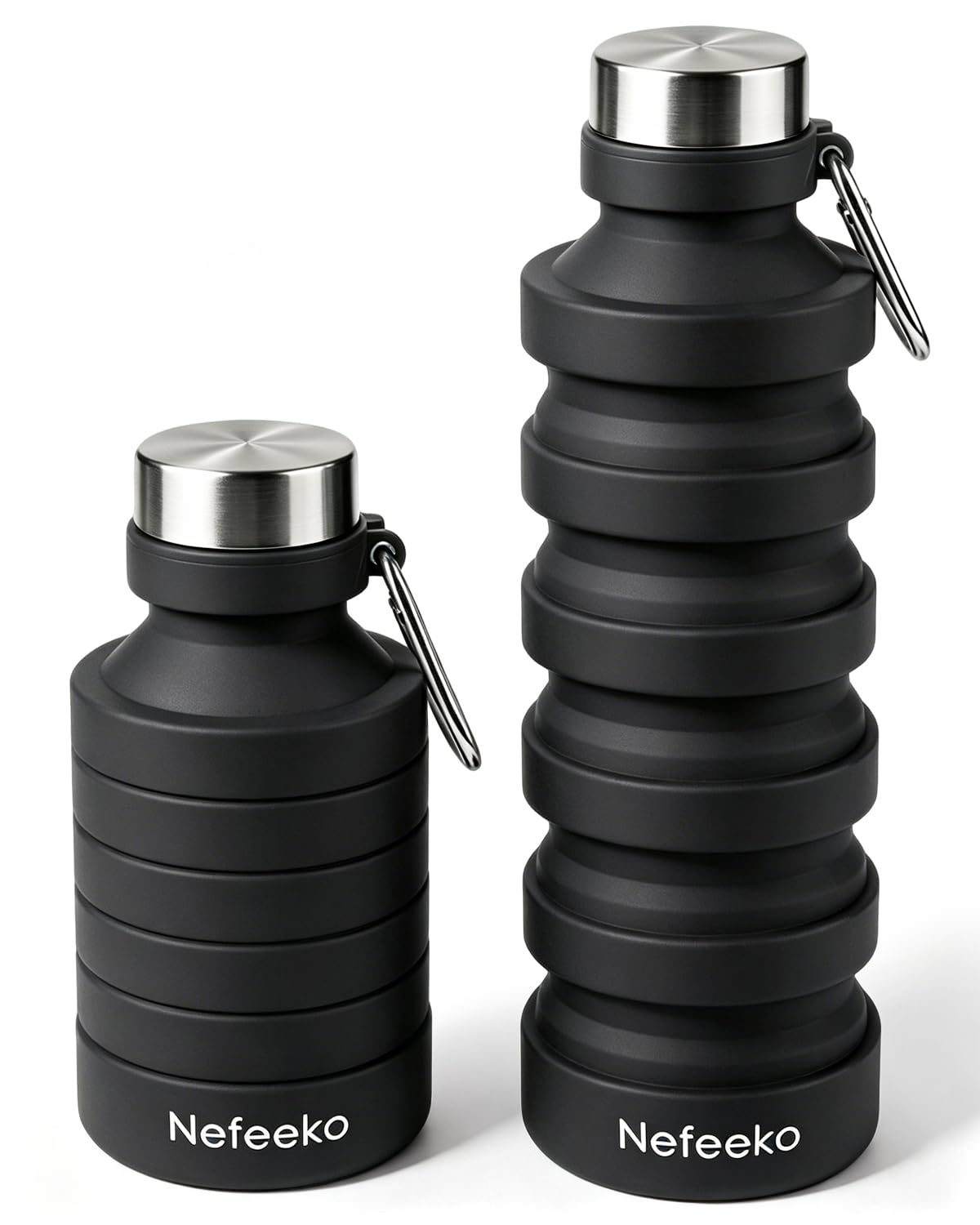 Nefeeko Collapsible Water Bottle, 27oz Reuseable BPA Free Silicone Foldable Portable Leak Proof Sports Water Bottle with Carabiner for Travel Gym Camping Hiking