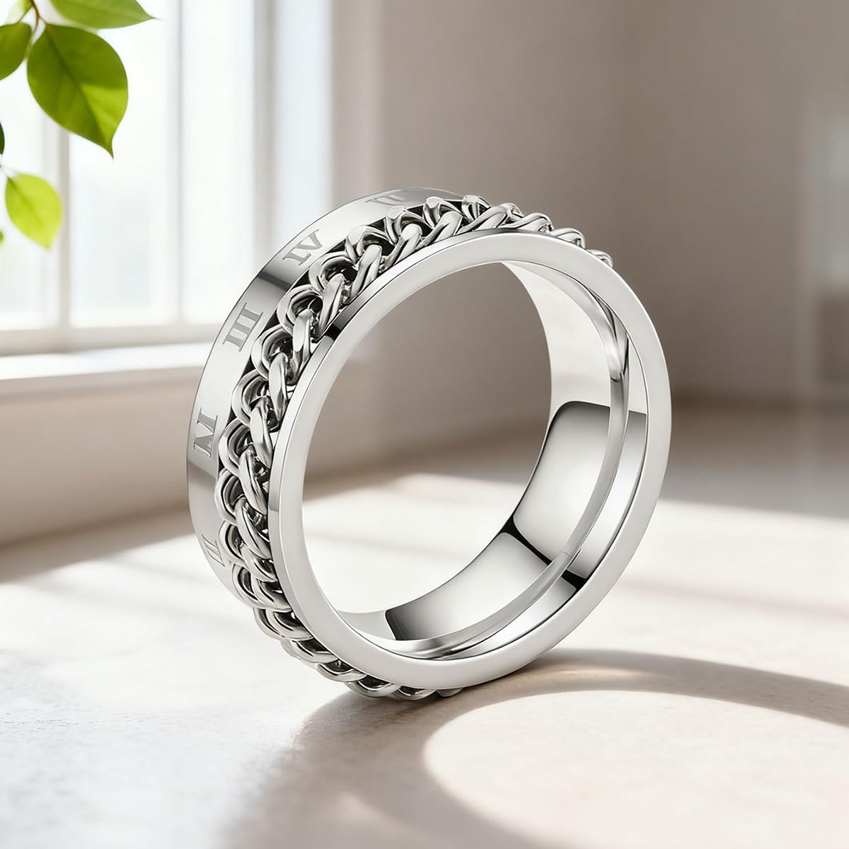 Roman Numeral Pattern Chain Swivel Rings Anxiety Relieving Unisex Rings For Everyday Pin Party Wear Stress Relieving Wedding Rings Holiday Gifts