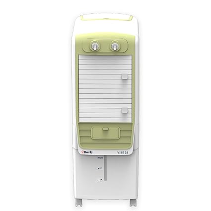 Burly Vibe 25 Ltr Portable Tower Air Cooler with honeycomb cooling media, ice chamber for faster cooling, and powerful air throw with an auto-swing (White & Green)