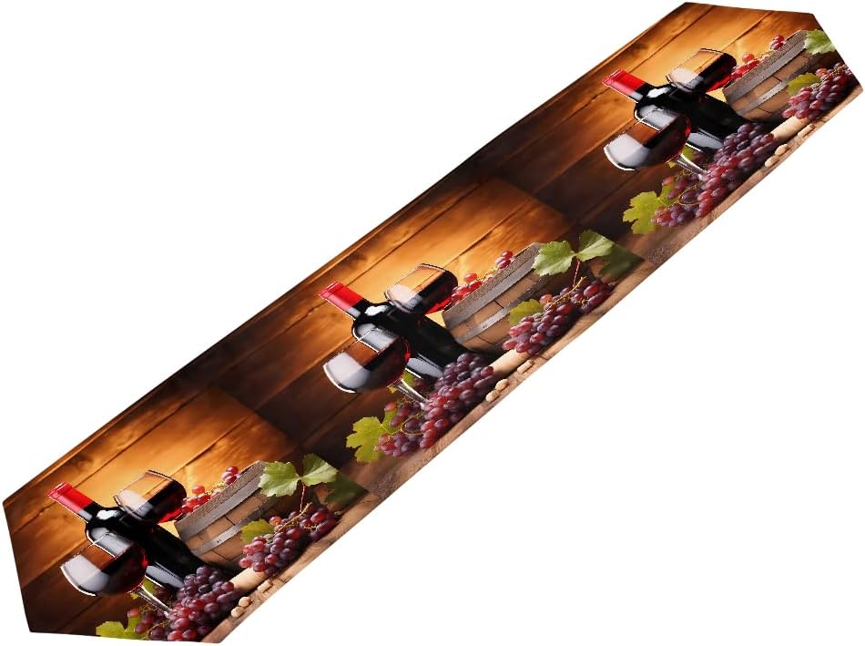 Table Runner 70 inches Long Red Wine Glass Grapes Wooden Easter Spring Summer Fall Winter Seasonal Holiday Table Runners for Dining Kitchen Home Party Decor