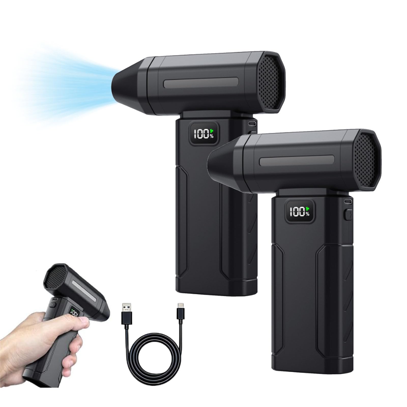 Electric Air Duster, 150000RPM Cordless Air Blower & Compressed Air Cleaner for PC, 5-Gear Adjustable Mini Computer Duster with 6000mAh Battery, Portable Car Duster for Keyboard and Home (2set)