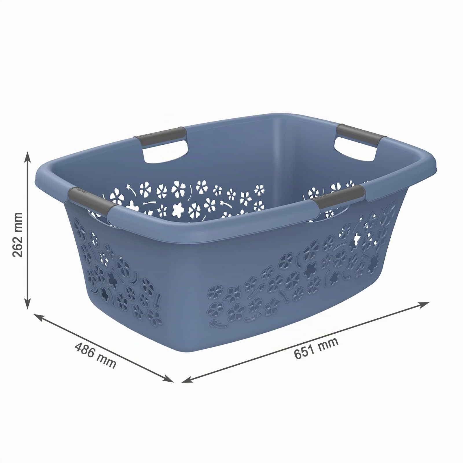Rotho Flowers Wäschekorb Wäschesammler 3er-Set 3 x 50 L Kunststoff Blau | Laundry Basket, Wäschekorb Plastik im 3er-Set, je 50 L, drei einzelne Körbe, blaues Flowers Design aus PP-Kunststoff