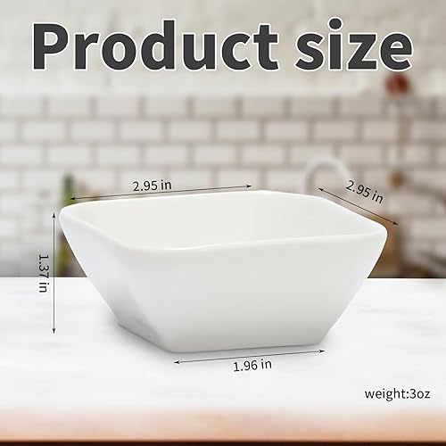 Miniatura 2 de RFSLDUN Juego de 6 mini cuencos cuadrados de cerámica blanca de 3 onzas, recipiente de condimentos para salsa de tomate, salsa de soja, plato