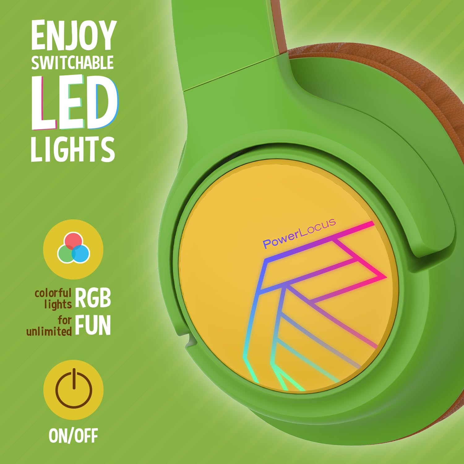 PowerLocus Cuffie Bluetooth per Bambini, Cuffie Wireless per Ragazzi, 74/85/94dB Limite di Volume, Luci a LED, Cuffie Over Ear Pieghevole Senza Fili con Microfono, Collegare 2 Cuffie a Un Dispositivo