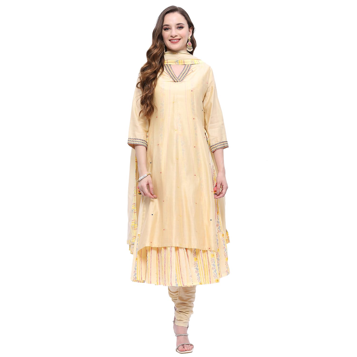 biba Women Cotton Blend Embroidered Layered Suit Set-picture-21