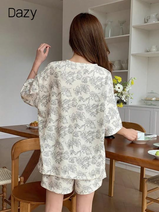 Image of Lunza Women's Cotton Blend Pajama Set, Short Sleeve T-Shirt and Shorts, Cute Bear Print Nightwear