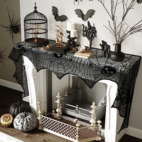 Image of AerWo Skull Spiderweb Halloween Fireplace Mantel Scarf Decorations Indoor