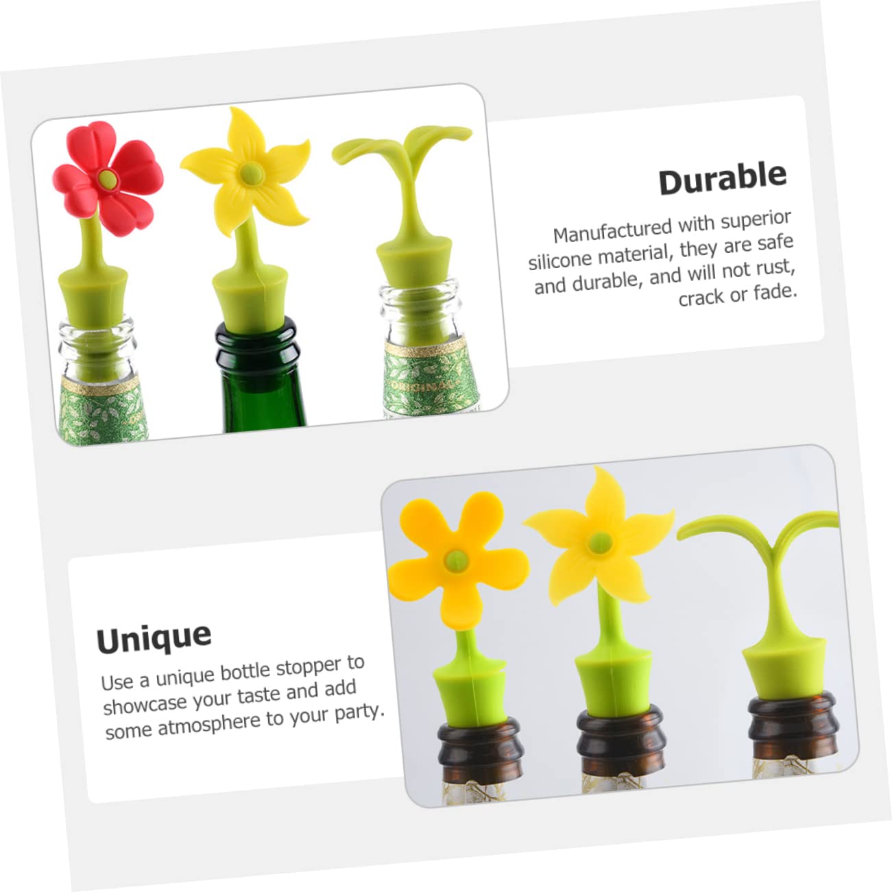 Tapones para Botellas De Vino Silicona con Diseño De Selladores Reutilizables Herméticos para Uso Hogar Y Fiesta 6 Piezas X 5