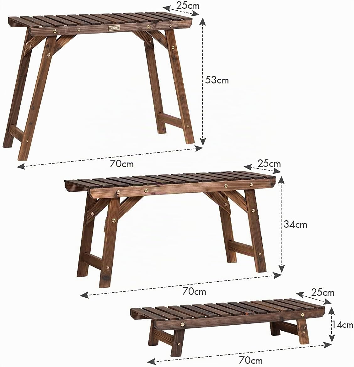 RELAX4LIFE Lot de 3 Étagères en Bois Carbonisée pour Plantes | Lot de 3 Supports de Pots de Fleurs, Charge Max 30 KG pour Balcon, Terrasse, Salon, Jardin
