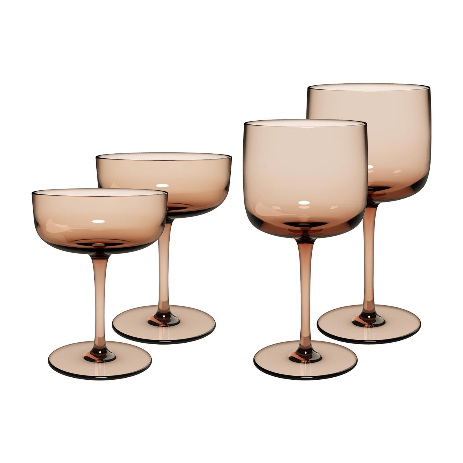 Villeroy & Boch like. by Like Clay Wein- & Sektgläser-Set 4-teilig, Weingläser (350 ml) und Sektschalen (190 ml), Kristallglas, Braun