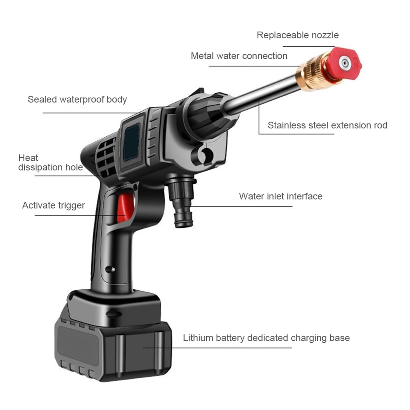 Pistolet d'arrosage avec embout multi-jets, Nettoyeur haute pression électrique sans fil, générateur de mousse 10000/20000mAh, lave-auto(20000mAh Battery)