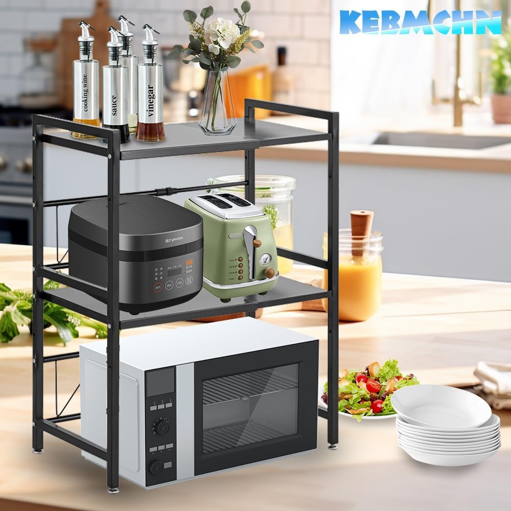 Scaffale a microonde a 2 livelli, larghezza regolabile, supporto per riporre il tostapane, scaffale cucina, allungabile da 40 a 63 cm, capacità di carico 75 kg (nero)