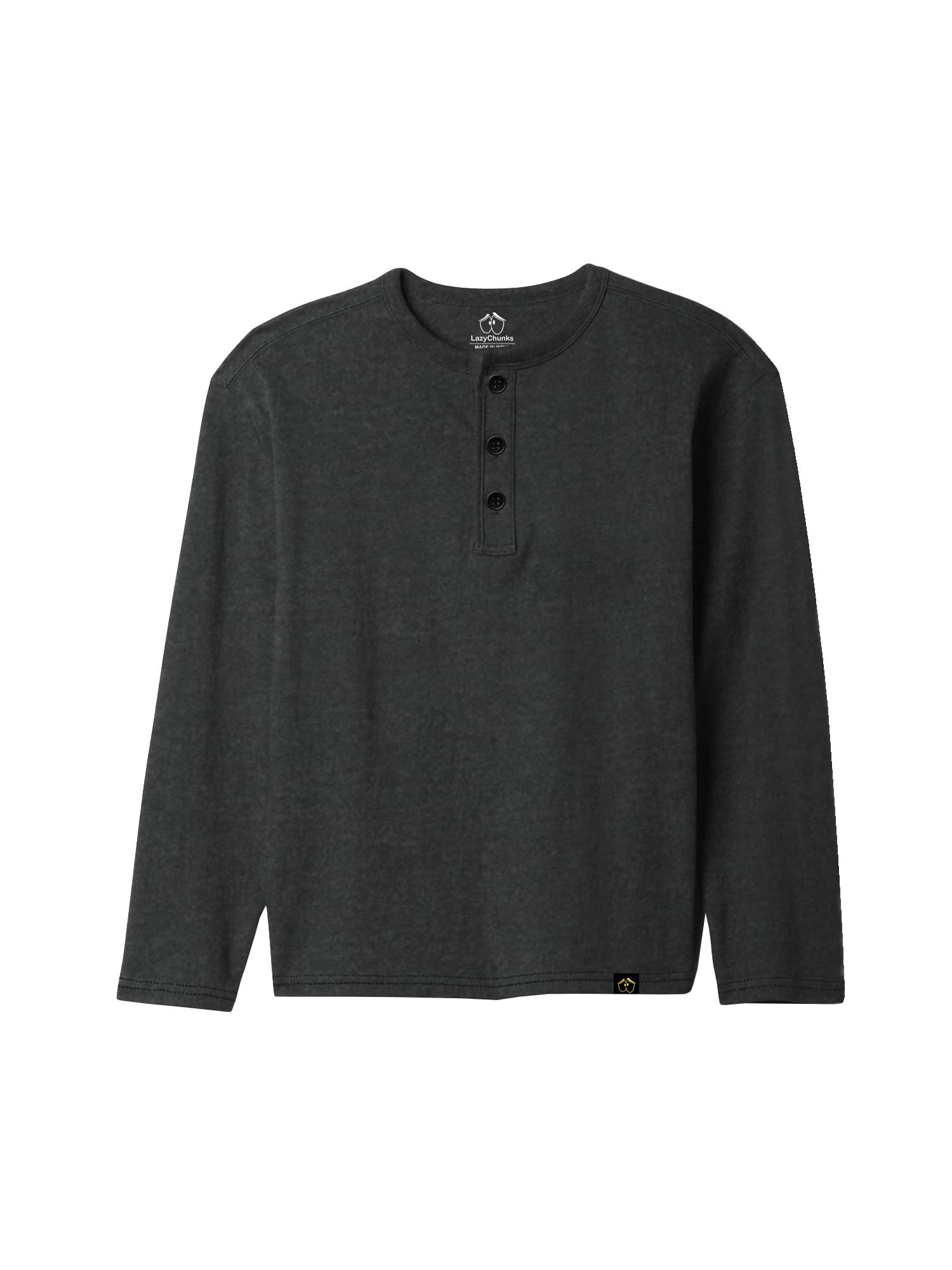 LAZYCHUNKS Men's Black Henley T-Shirt Charcoal Grey