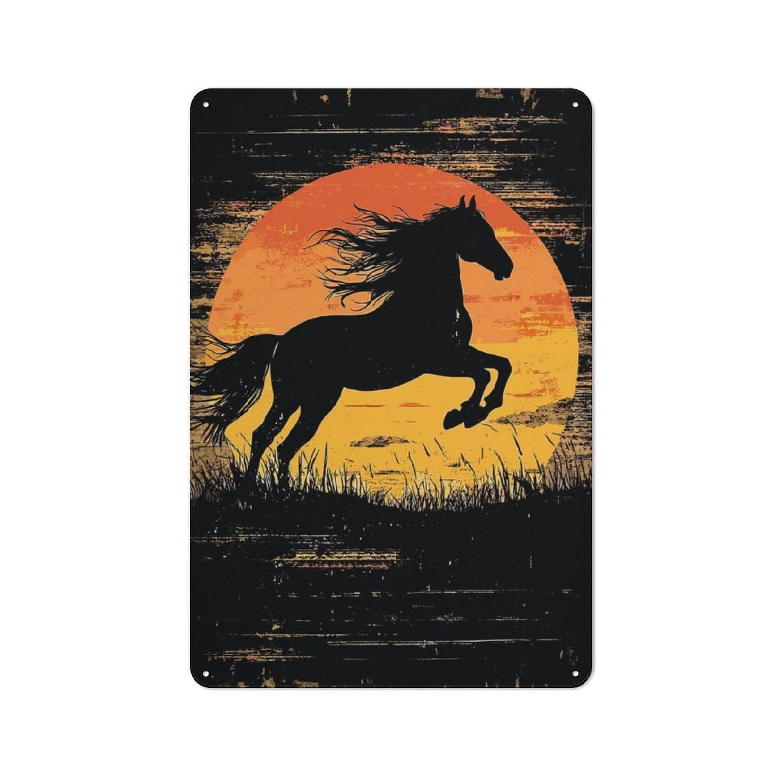 Junmoney Black Horse Silhouette Sunset Retro Tin Wall Plaque 30X20cm For Dining Room Or Kitchen, For Home Decor Collectors
