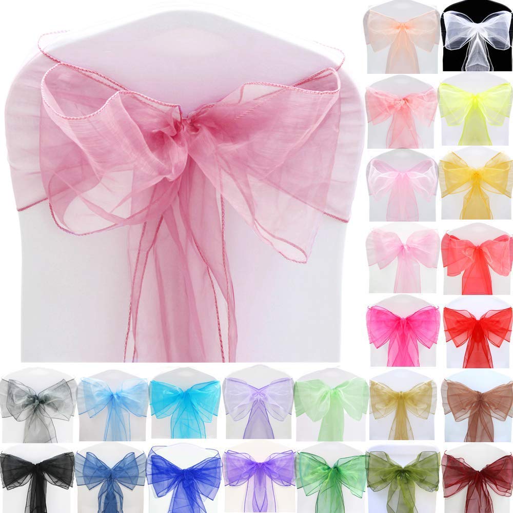 Time to Sparkle 200pcs 22x280cm Persian Pink Organza Sashes Wider Sash Fuller Bows Chair Cover Bows Sash for Wedding Party Birthday Decoration