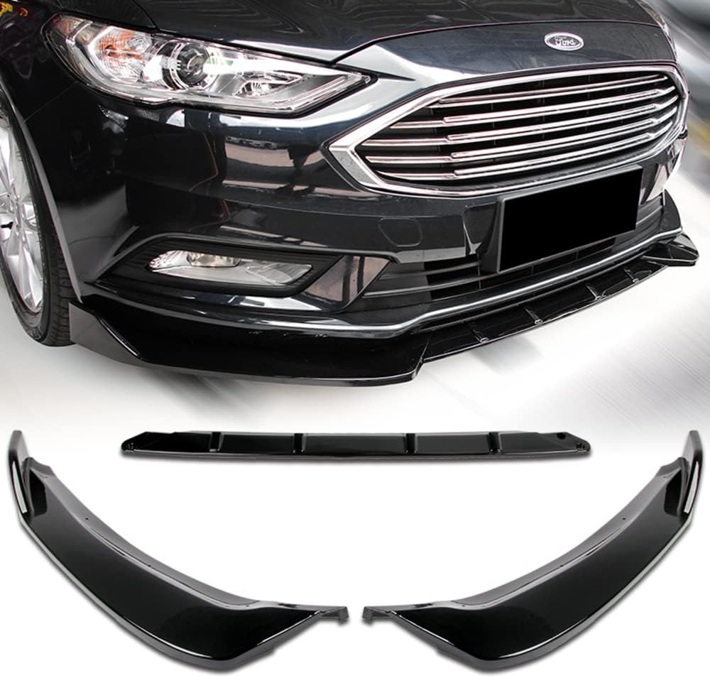 Q1-TECH, 9-Piece Front Bumper Lip & Side Skirt Extensions Diffuser Compatible with 2017-2018 Ford Fusion/Mondeo, Front Lip Spoiler Air Chin Splitter ABS (Painted Black)