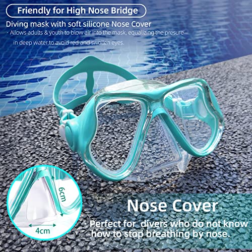 Keary Swimming Goggles Snorkel Diving Mask Scuba Snorkeling Gear For Adult Men Women Youth, Anti-Fog 180° Wide View Soft Silicone Skirt Pool Underwater Swim Goggles With Nose Cover, Snorkel Equipment #TOP4