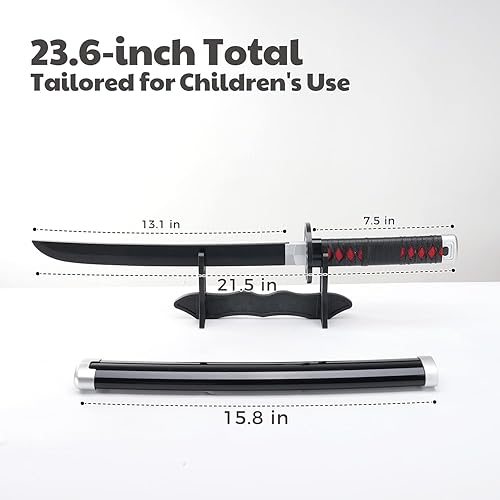 Miniatura 2 de Zisu Espada Demon Slayer  Réplica corta de Katana de cosplay de 23.6 pulgadas para niños, completa con cinturón, soporte y diseño fiel a mostrar,