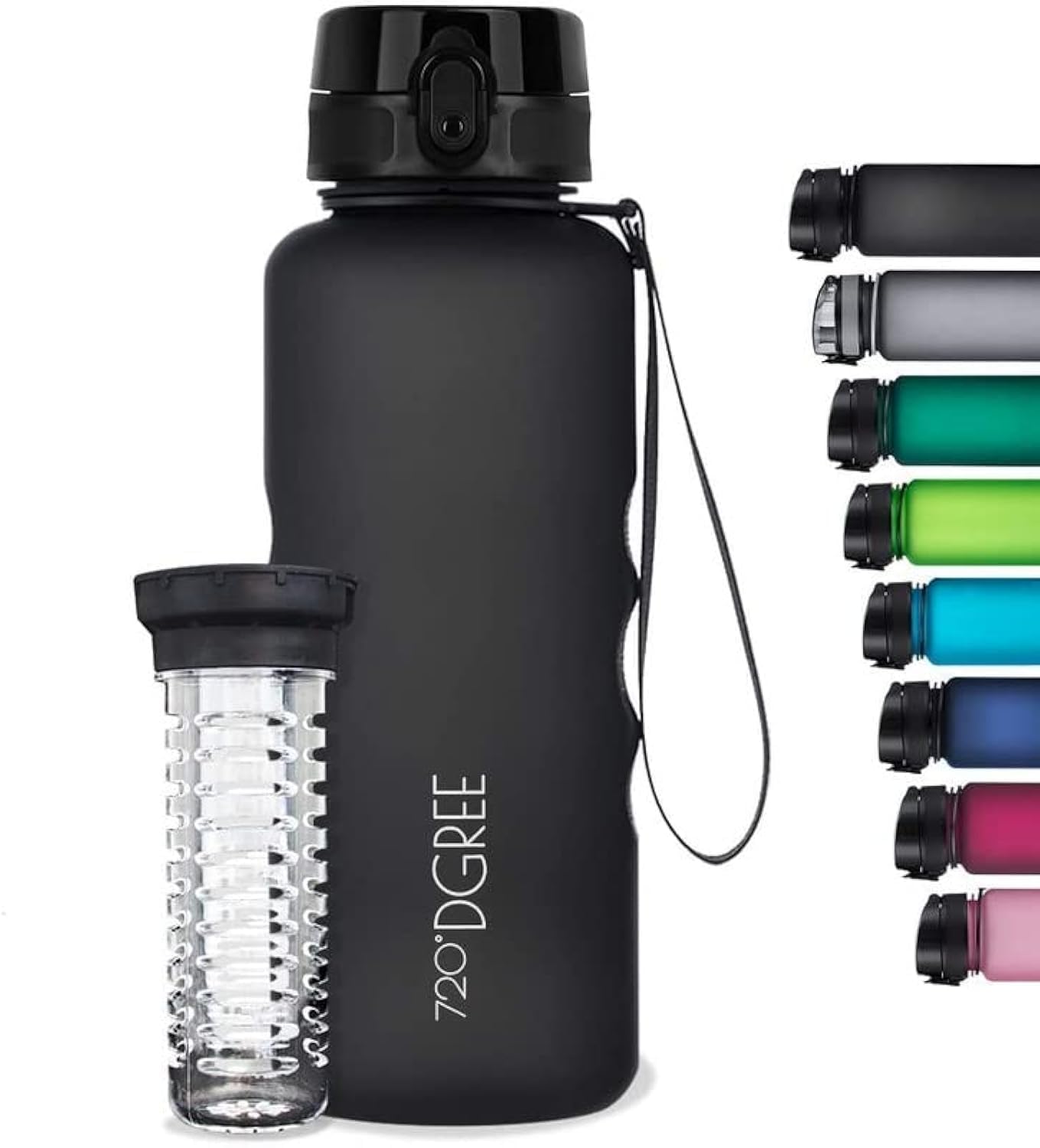 720°DGREE Sipper Water Bottle 1.5 litre with Fruit Infuser | BPA, BPS Free | Tritan | For Adults & Kids | For Sports, Gym, Office, Workout | Onyx Black