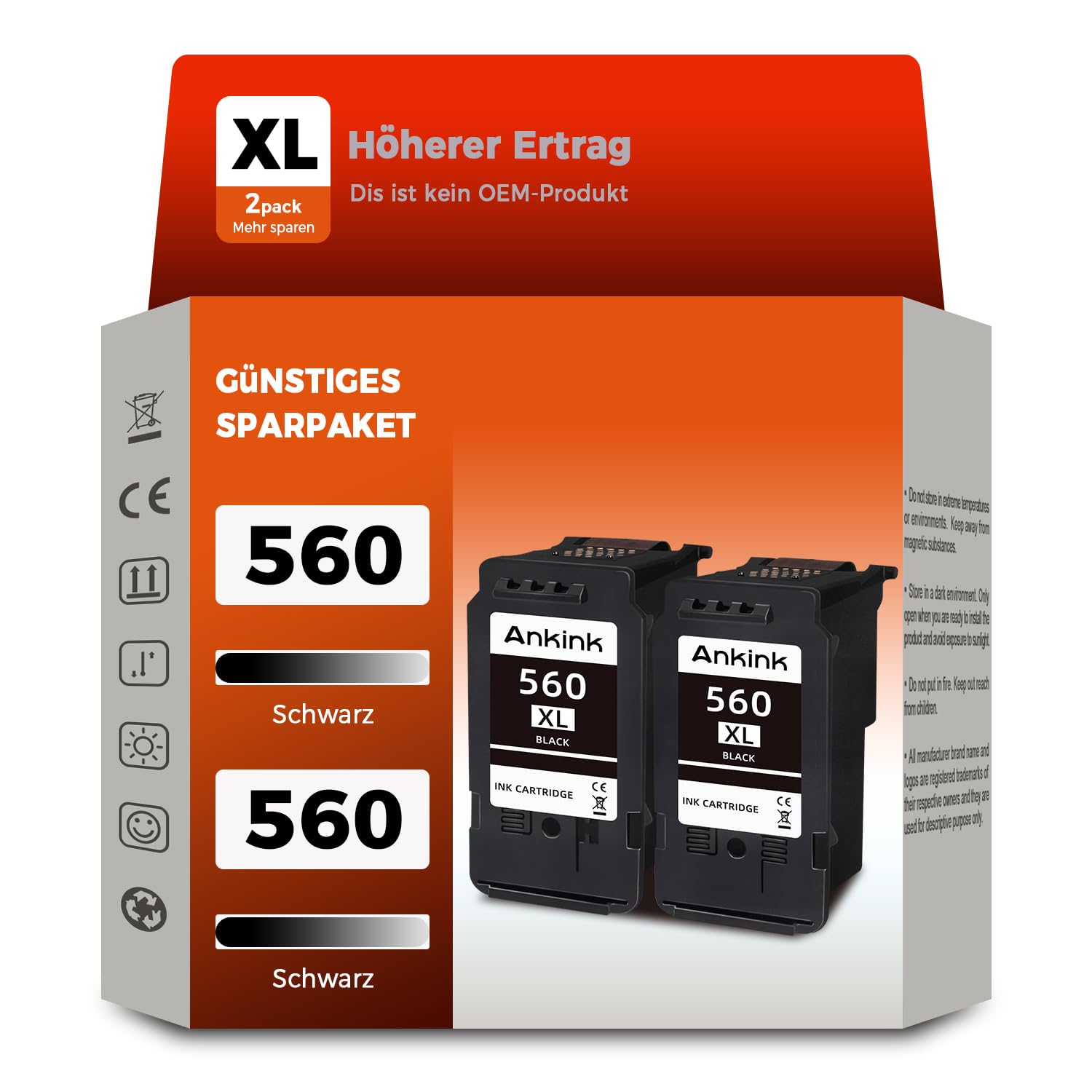 ANKINK Kompatibel Tintenpatrone Druckerpatronen als Ersatz für Canon PG 560XL PG560 Patrone 560 XL für TS5350 TS5350a TS5350i TS5351 TS5351a TS5352 TS5353 TS7450 TS7451 TS7450i Drucker Schwarz 2 Pack