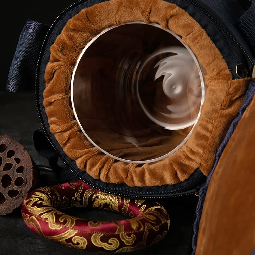 XBTGS Campana tibetana portatile in cristallo trasparente da 15,2 cm, per meditazione e yoga, manico in quarzo con custodia per il trasporto e martello in pelle scamosciata, nota 440hz-F