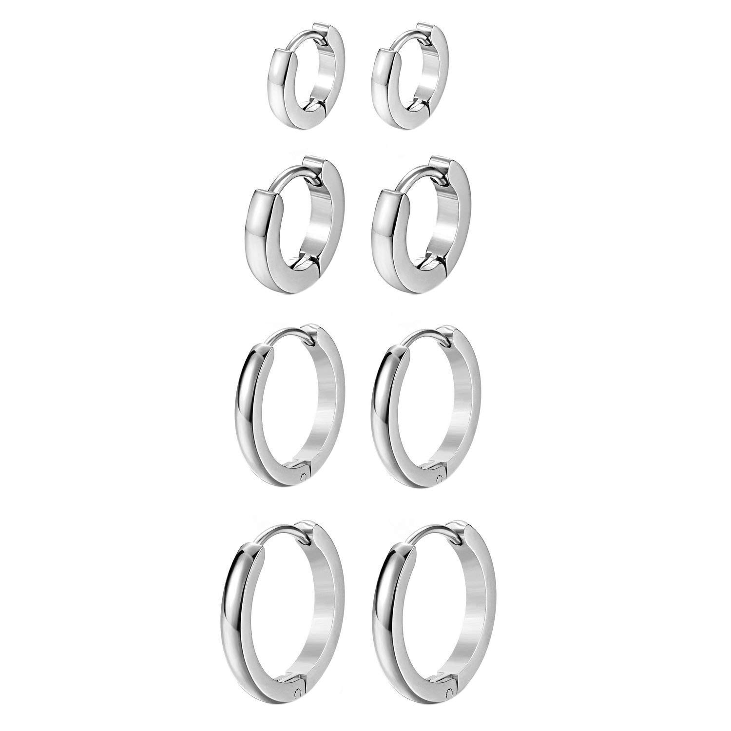 Orecchini A Cerchio Ipoallergenici - 4 Coppie In Acciaio Inox, Diametro 7-14mm