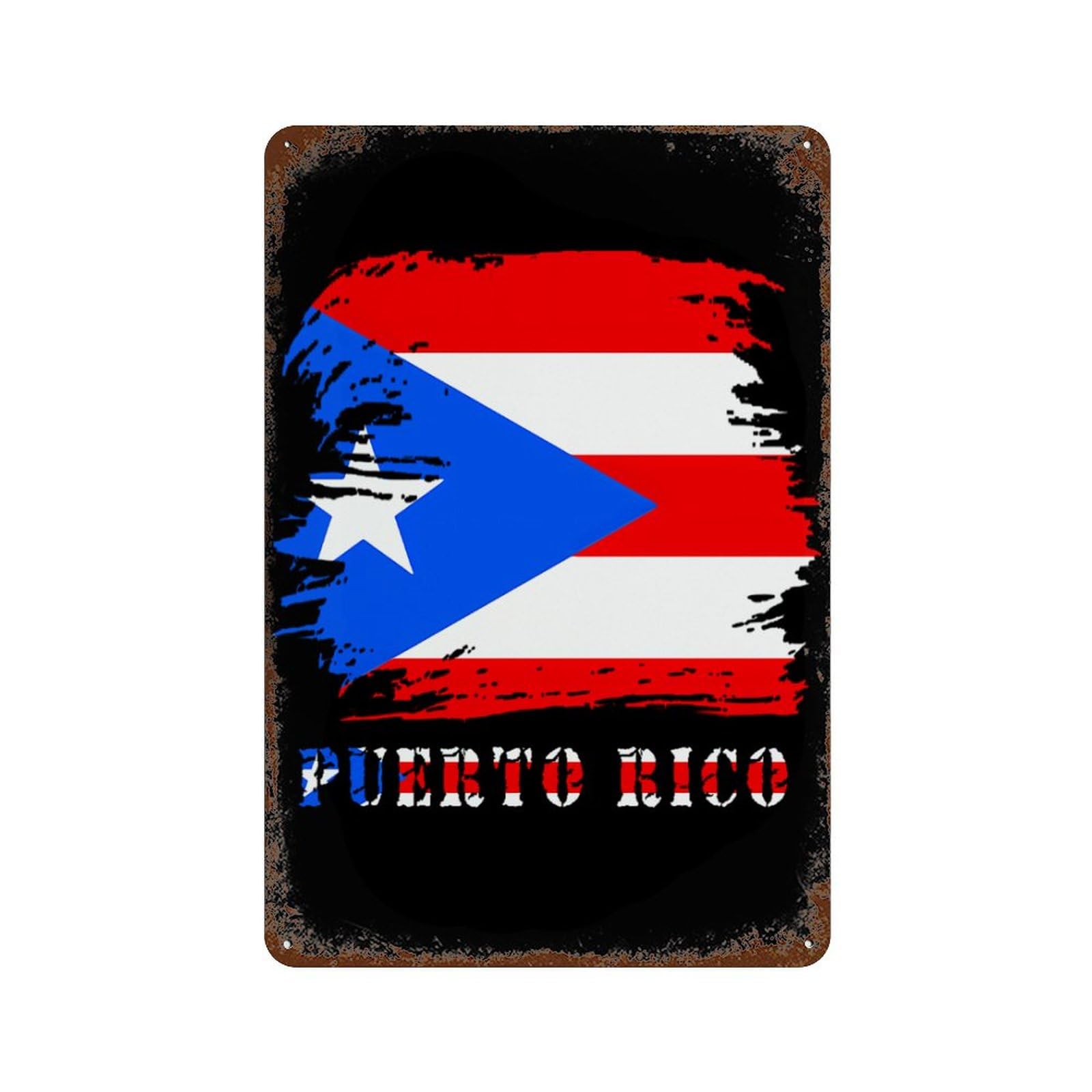 KWQDOZF Vintage Porto Rico Rican Flag Theme Metal Tin Sign,Vintage Iron Hanging Plate Vertical with Rust Poster Wall Decor 8x12inch