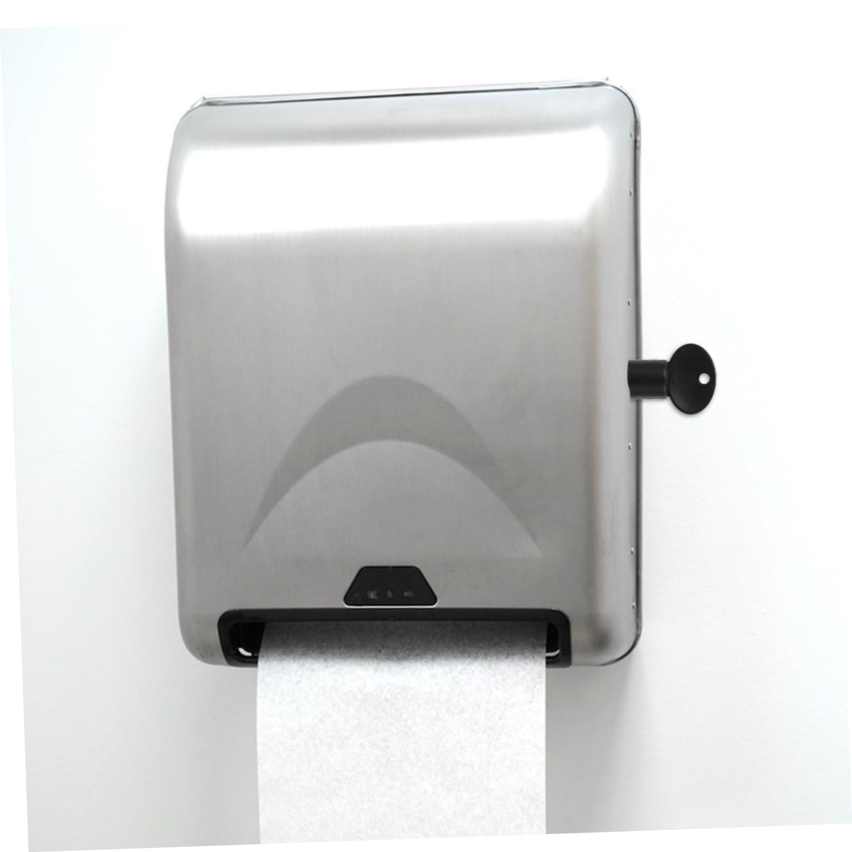 Using key with silver paper towel dispenser