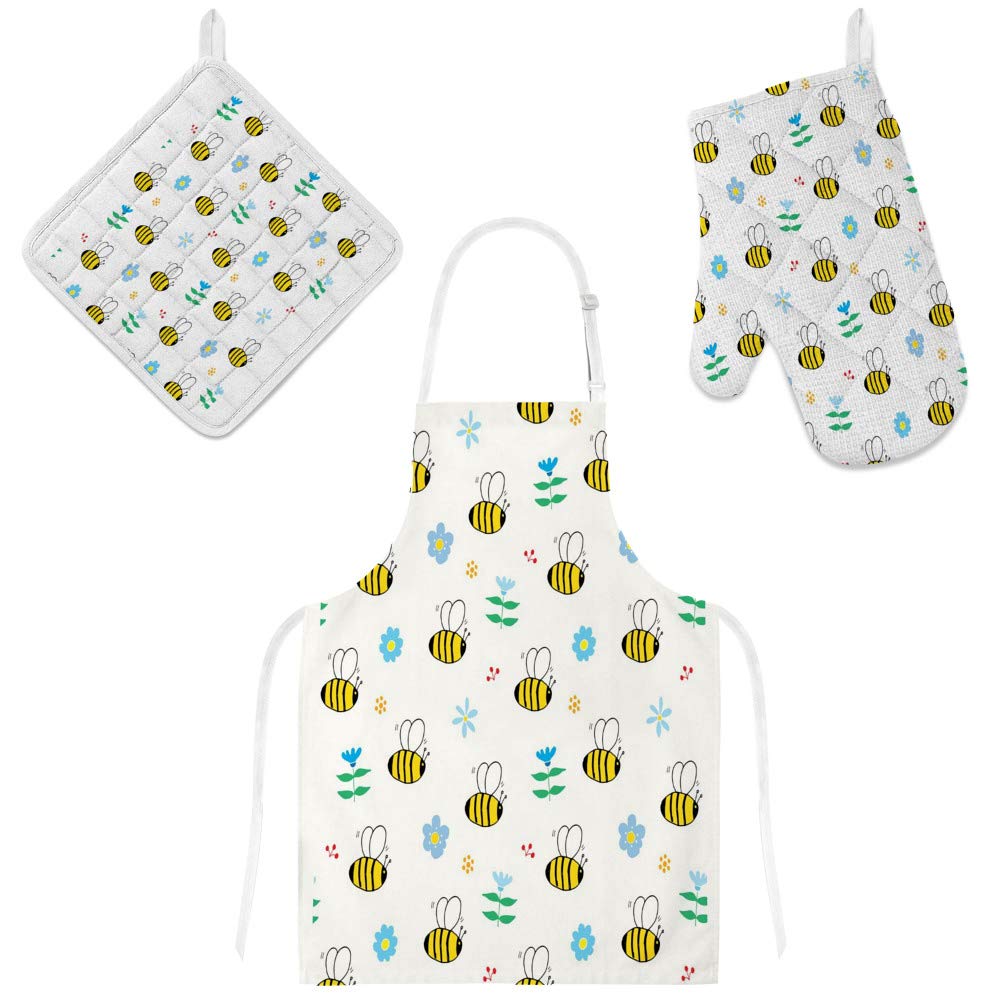 Tablier de cuisine abeille avec gant de cuisine et manique