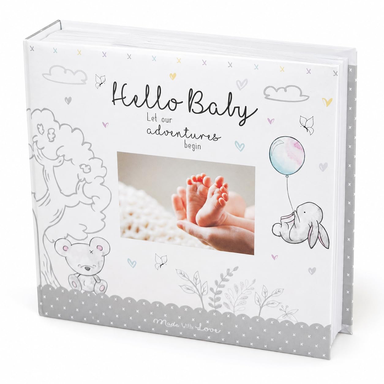 ZOPPER Hello Baby Photo Album 4x6, Baby First Keepsake with Memo Space, Holds 200 Photos, White Unisex Christening, Shower & 1st Birthday Gift