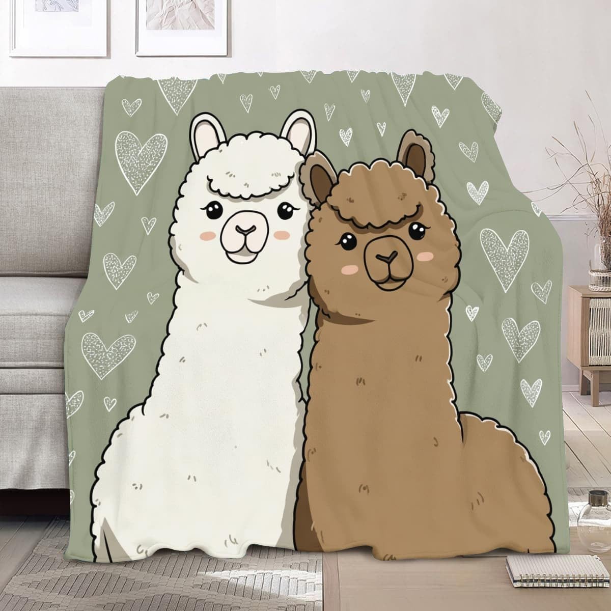 Przytulny koc 180 x 200 cm, puszysty koc polarowy, z kreskówki, słodki koc na sofę, ciepły koc na kanapę, urodziny, Boże Narodzenie, zielony, miękka narzuta na sofę, XXL