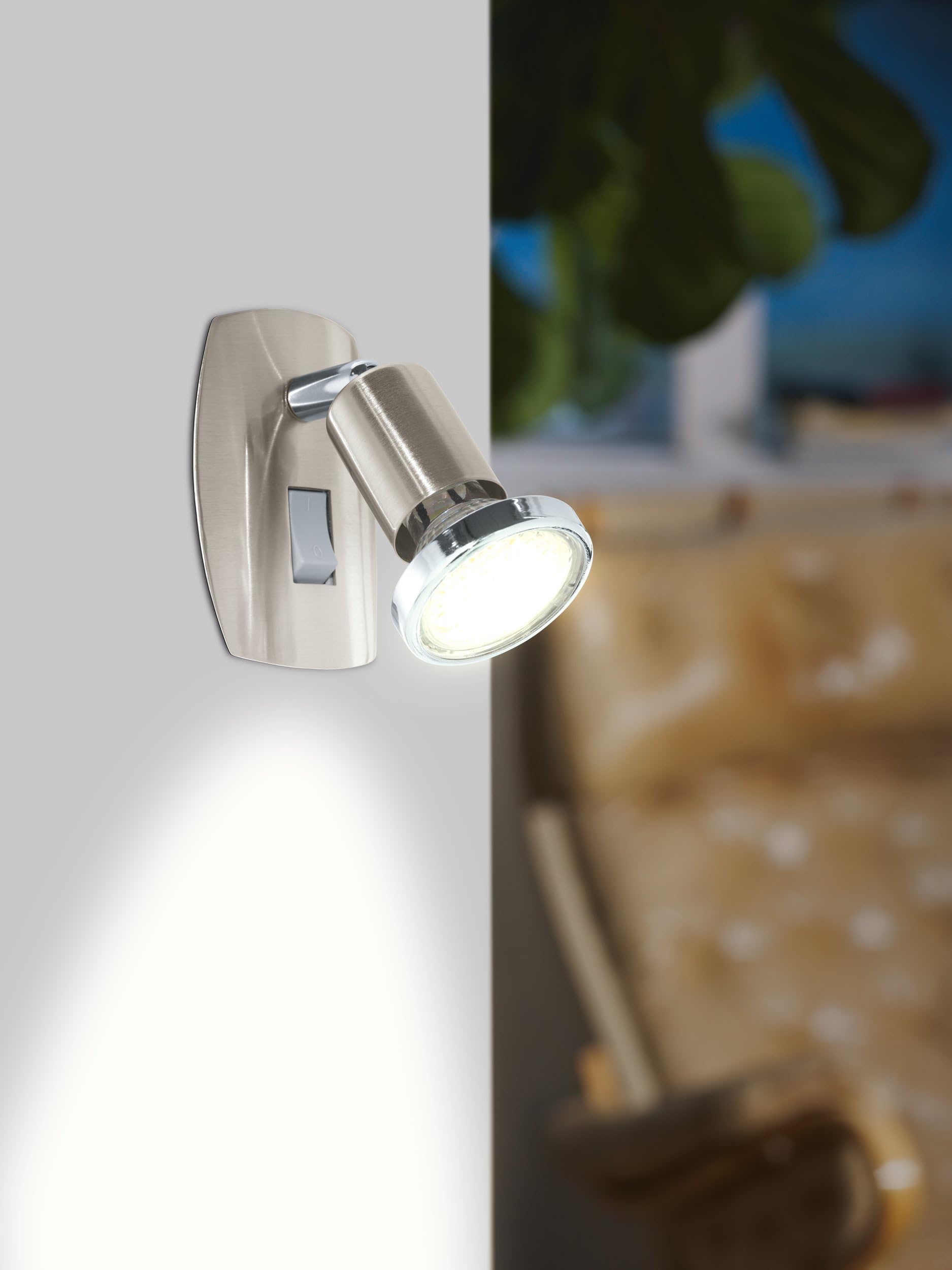 EGLO Gniazdo punktowe Mini, 1-punktowa lampa wtykowa, lampa wtykowa ze stali, kolor: nikiel matowy, chrom, oprawa: GU10, w zestawie przełącznik, przezroczysty