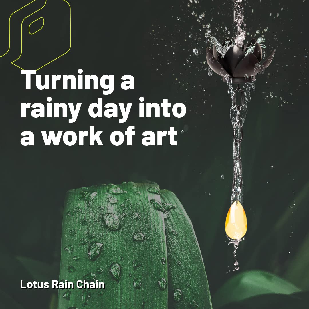 Extension Chaîne De Pluie Lotus - 1,4 M Avec 6 Tasses Noires - Pour Gouttières & Décoration Jardin