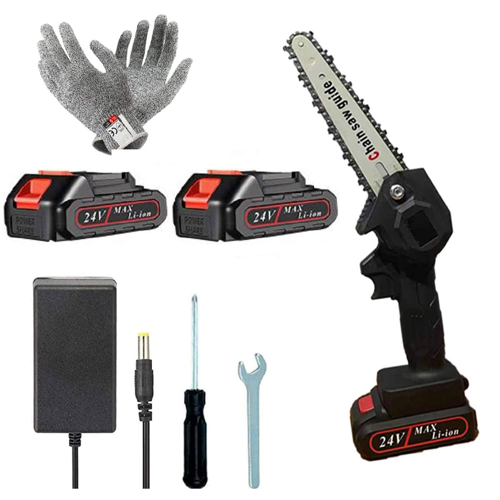 Motosierra eléctrica, Mini Motosierra, Sierra inalámbrica de 6 Pulgadas, Mini Cortador de Madera a Pilas con 2 baterías Recargables para jardín y Exteriores (Negro 1 batería)