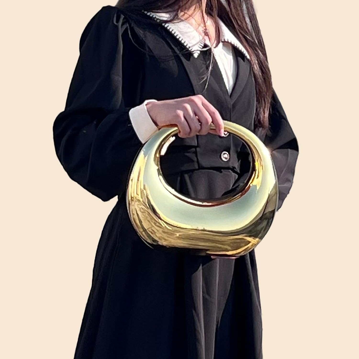 YYW Acrylic Evening Clutch Purse Moon Shape Unique Transparent Evening Handbag - Image 2