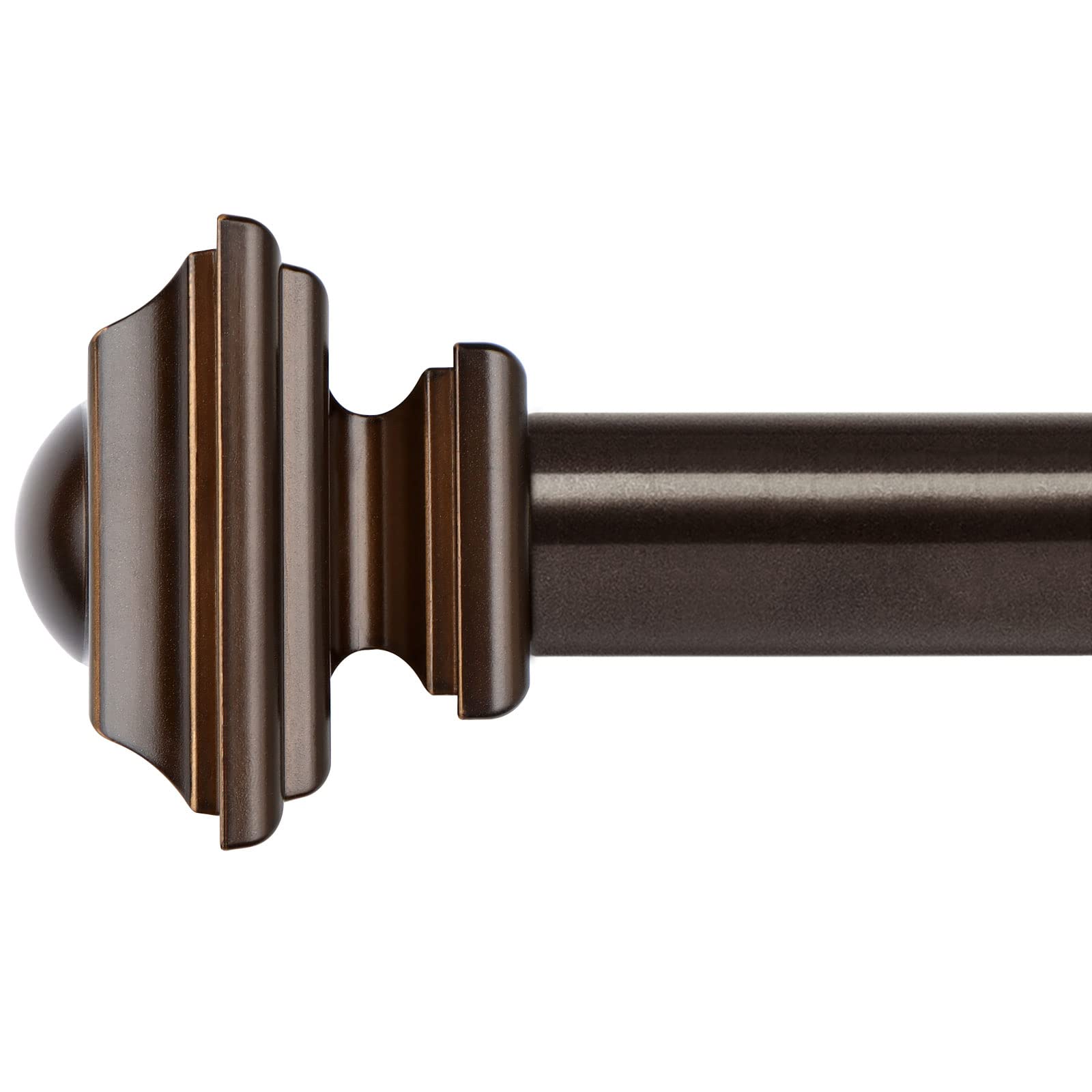 KAMANINA 1 Inch Curtain Rod 32 to 58 Inches (2.6-4.8ft), Antique Bronze Single Drapery Rods for Windows 20 to 54 Inches, Square Finials