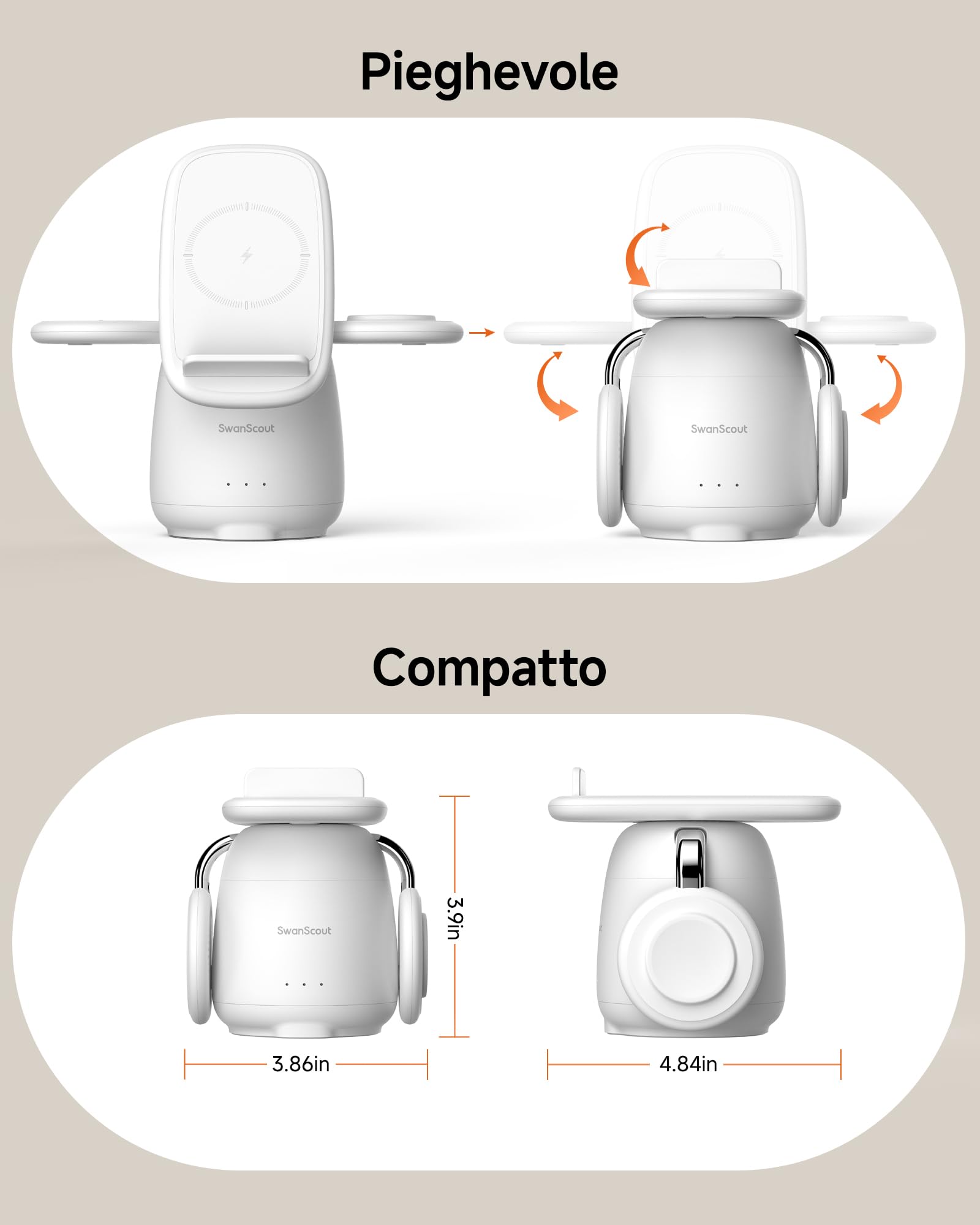 Caricatore Wireless per Samsung S26+, 3 in 1 Stazione di Ricarica per Samsung S25/S24/S23/Z Flip7/Z Fold 7, Ricarica Wireless per Galaxy Watch 8/Ultra/7/6/5/Buds 4, SwanScout 707S (No Adapter)