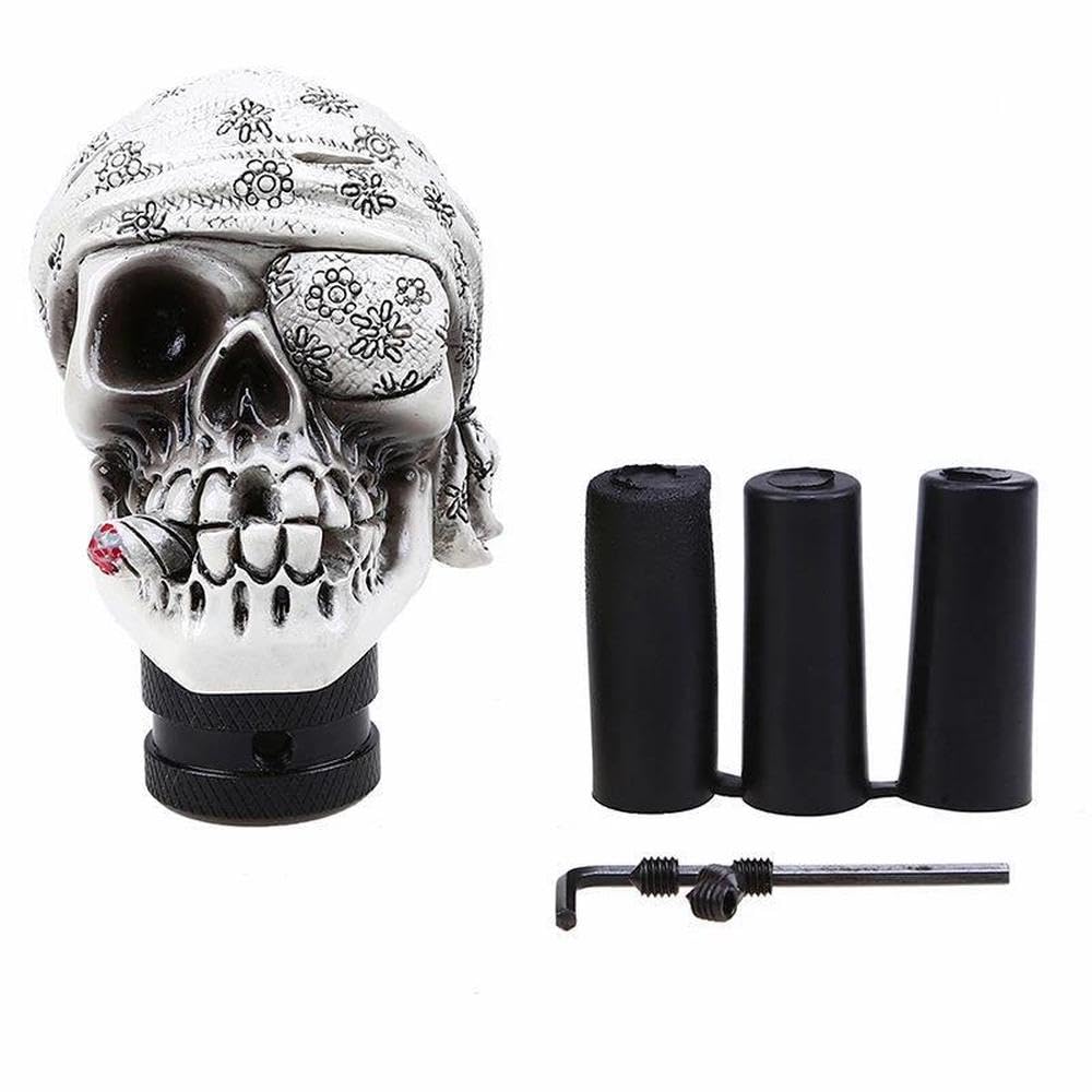 Hyasdbwe White Car Manual Mt Gear Shift Lever Knob Shifter Skeleton Head Gear Shift Knob Car Replacement Parts Gear Shifter Parts(White)
