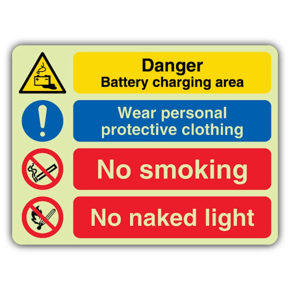 V Safety Glow In The Dark Danger Battery - Señal de advertencia de peligro, 800 x 600 mm, hecha de plástico rígido de doble brillo, señalización de advertencia de peligro, fabricado en Gran Bretaña