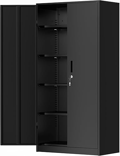 Miniatura 1 de Greenvelly Armario de metal para garaje, armario de almacenamiento grande de 72 pulgadas con 2 puertas y 4 estantes ajustables, gabinetes de