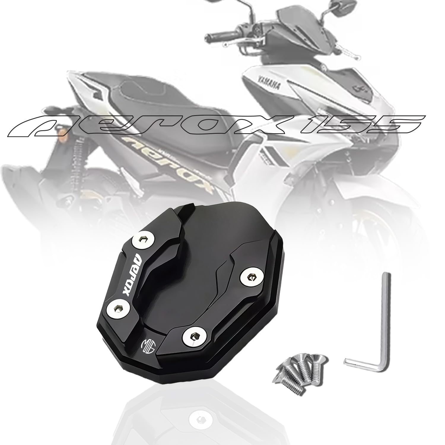 MOTO GENIUS Aerox 155 Aluminium Side Stand Extender | CNC Base Plate for Stability and Support | Durable Easy Installation| Enhanced Stability (Black)-image-14