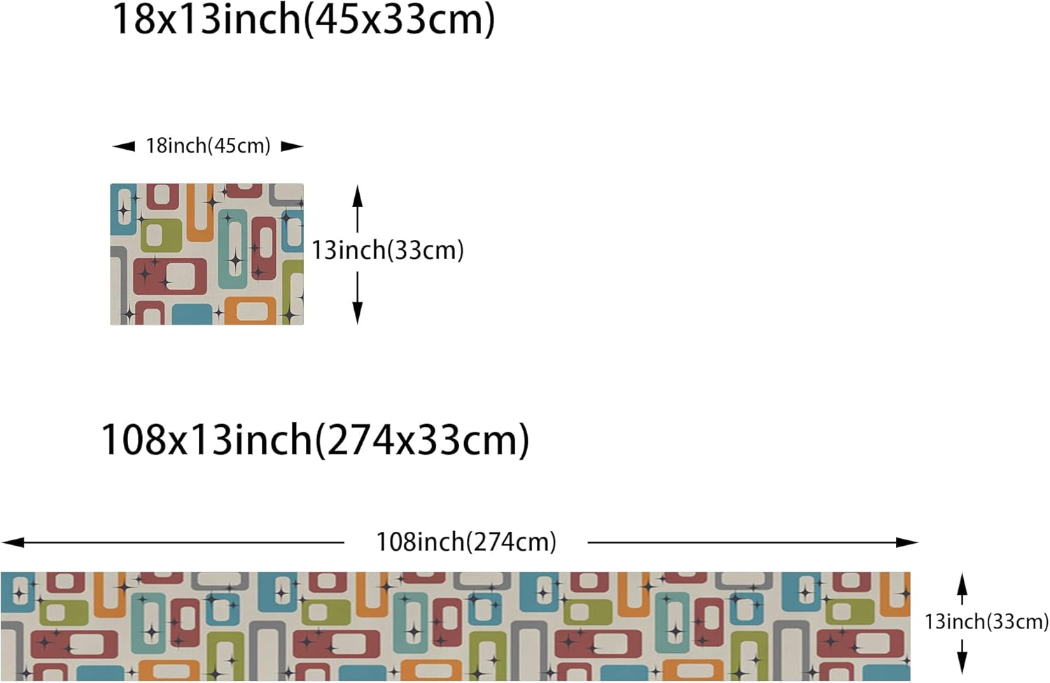 Mid Century Modern Table Runner and Place Mats Set of 6 Colorful Geometric Shapes Linen Dining Mat Sets Washable Retro Tabletop for Home Table Decorations 108 Inches Long