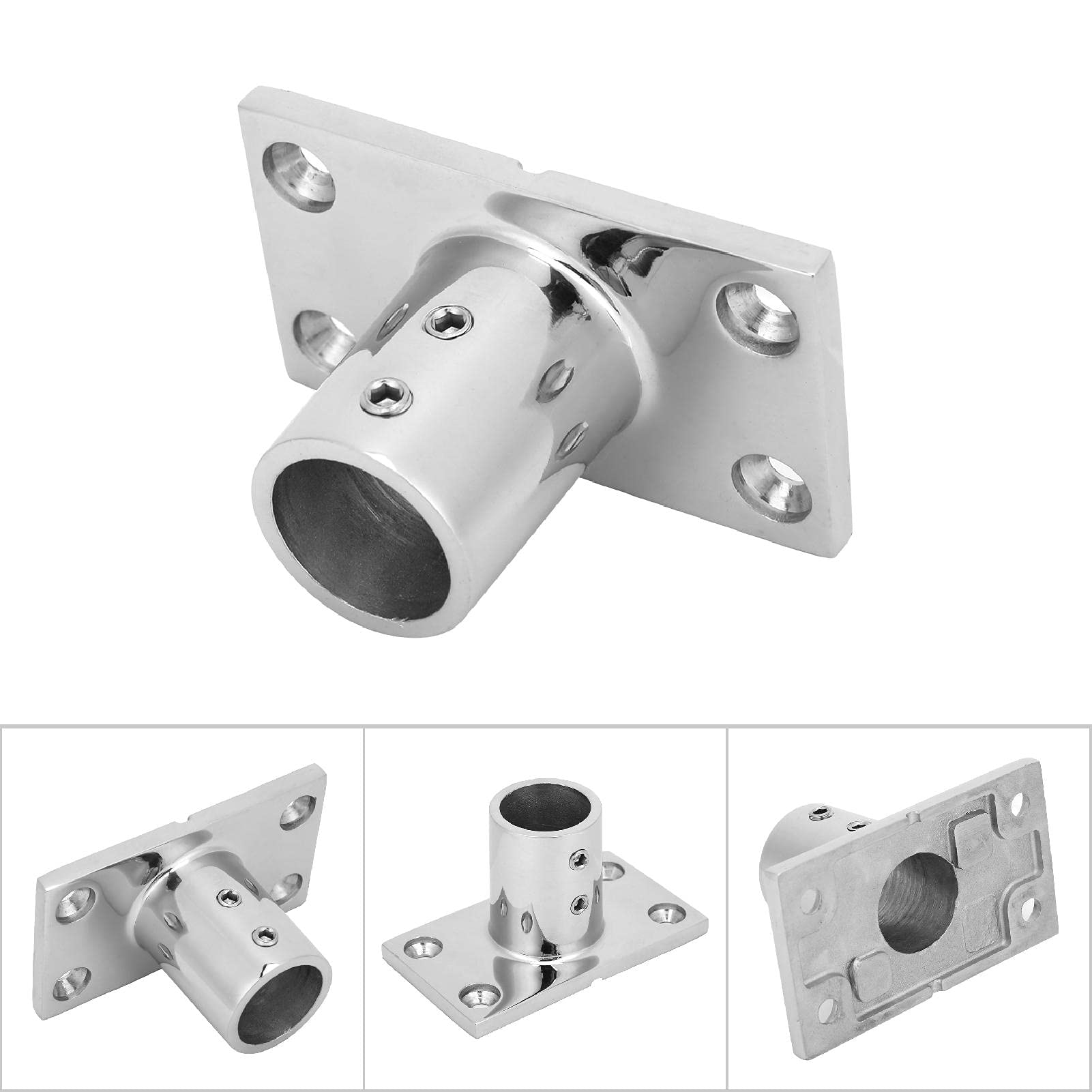 RVS316 relingvoet 25 mm, Rechthoekige flens 90 gr
