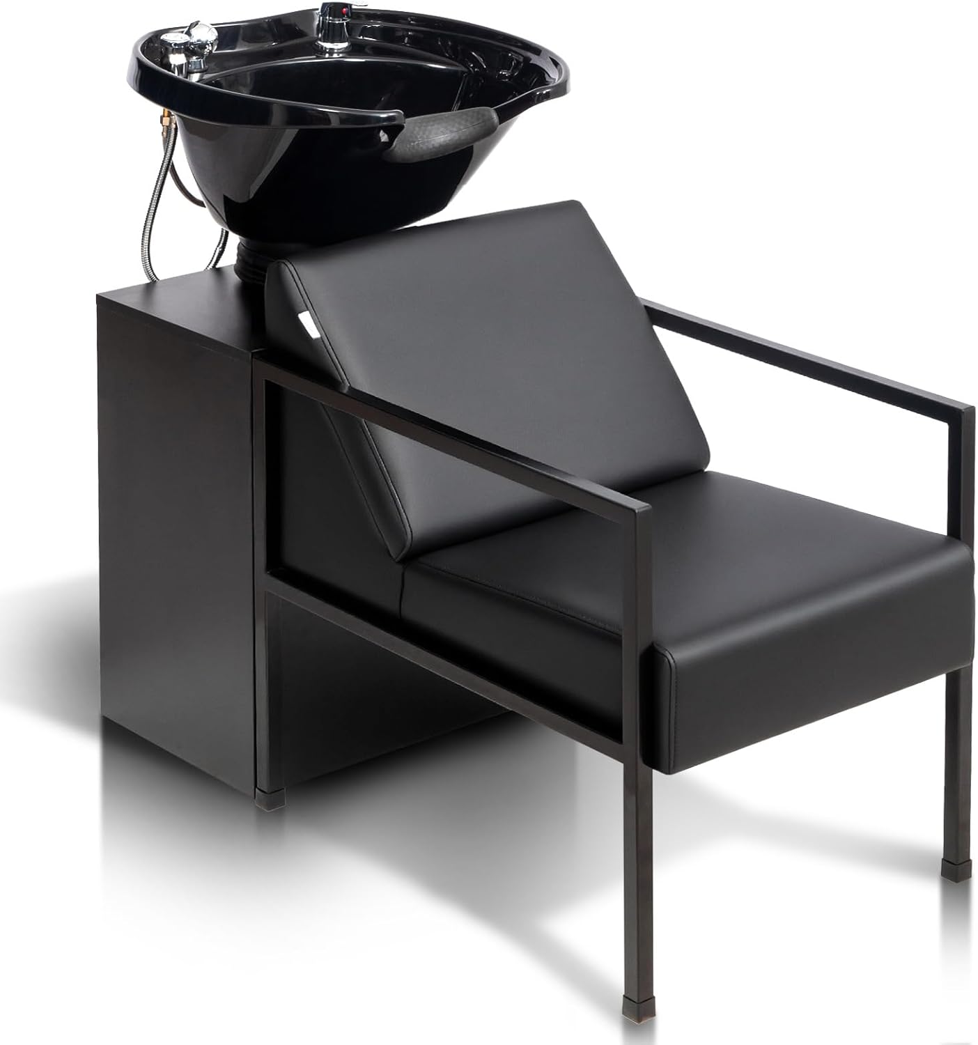 OmySalon Salon Shampoo Bowl and Chair, Hair Washing Station w/Tilting Sink & Storage Cabinet, Backwash Barber Chair for Barbershop Beauty Spa Massage Hairdressing