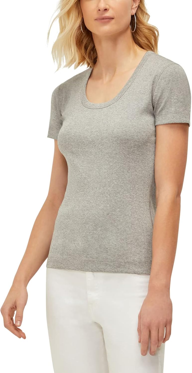 Three Dots Women's Essential Heritage Short Sleeve Scoop Neck Tee