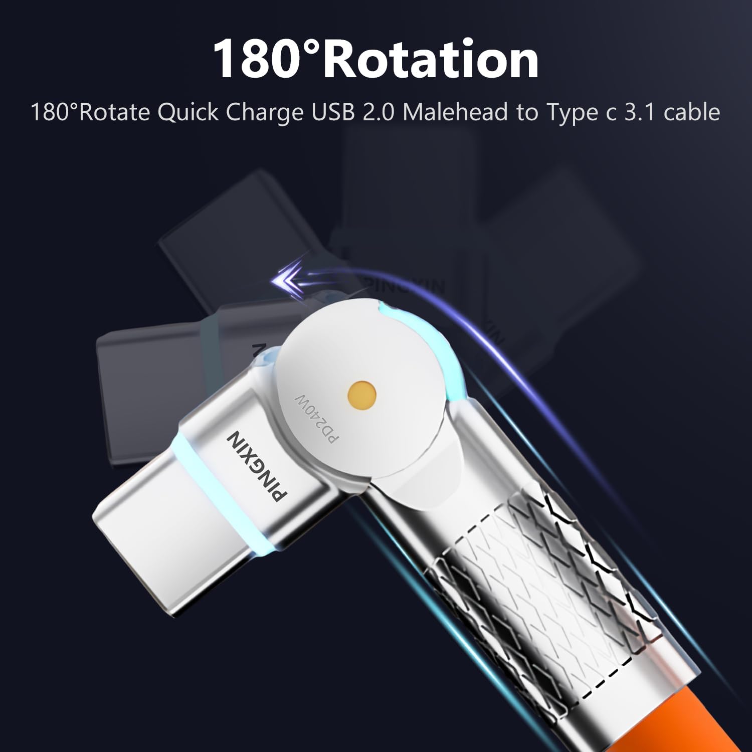 USB C to USB C Cable10ft, 240W 2-Pack USB 2.0, Type C Charger Cable Fast Charge for iPhone 16/16Pro/16Plus/16ProMax,MacBook Air,iPad Pro,Pixel,Samsung Galaxy S23/S24-Orange +White - Image 2